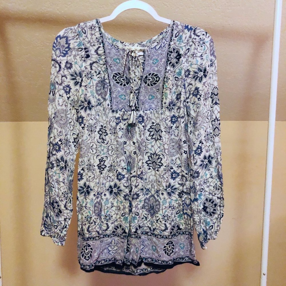 Max Studio Blue Floral Long Sleeve Tunic Top